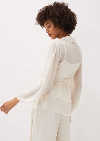 Phase Eight Florentine Semi-Sheer Wrap Shirts White Canada | FZGISD-914